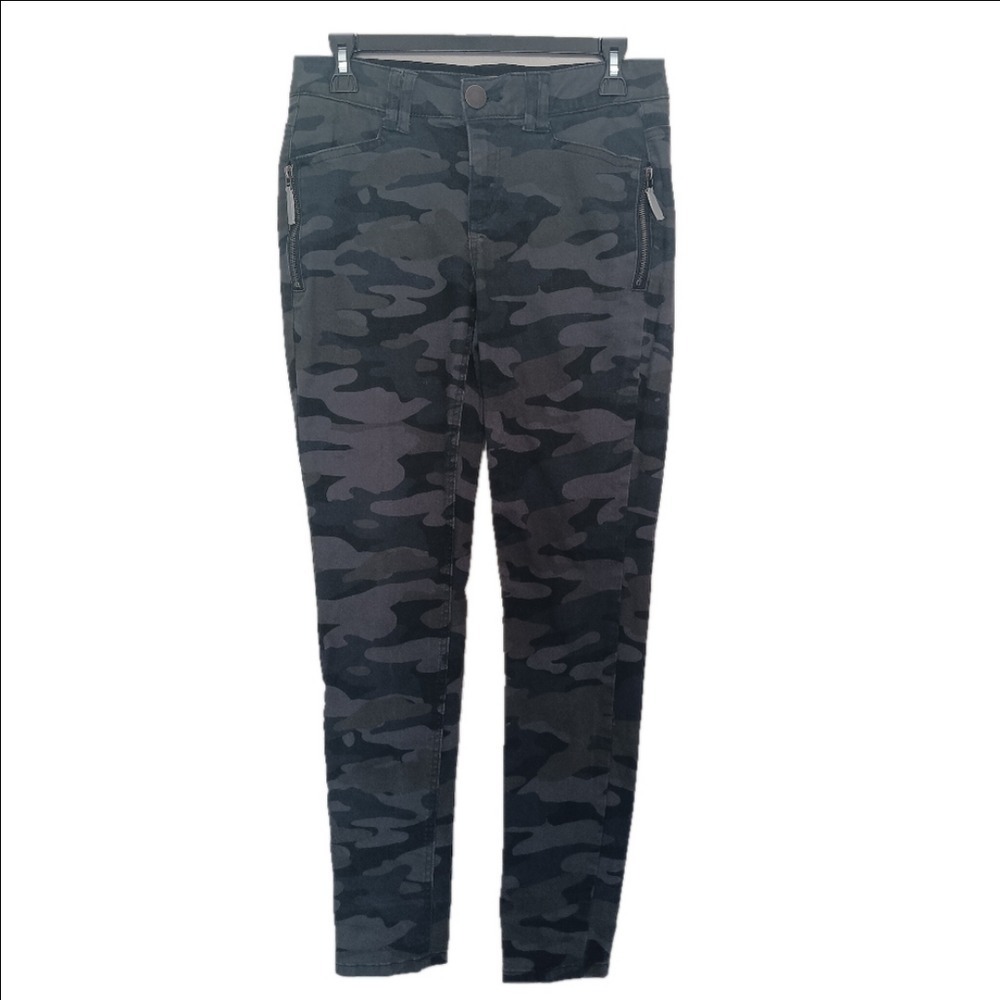 Democracy Camo Pants Women Size 4 Grey Ab Technology Skinny Stretch Trousers